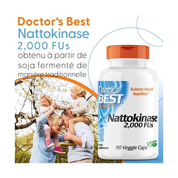 Doctors Best Nattokinase, 2000 FU, supplément enzymatique, 90 capsules végétaliennes, soutient la santé cardiaque et la circ