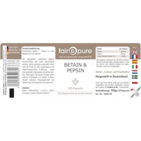 Fair & Pure Bétaïne & Pepsine Capsules avec racine de gentiane, 120 pièces, capsules enzymatiques à spectre complet, compléme