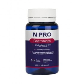 NPRO Gastribiota - 30 gélules avec probiotiques 9 souches , extrait de grenade, aloe vera, resvératrol et vitamine C - Souti