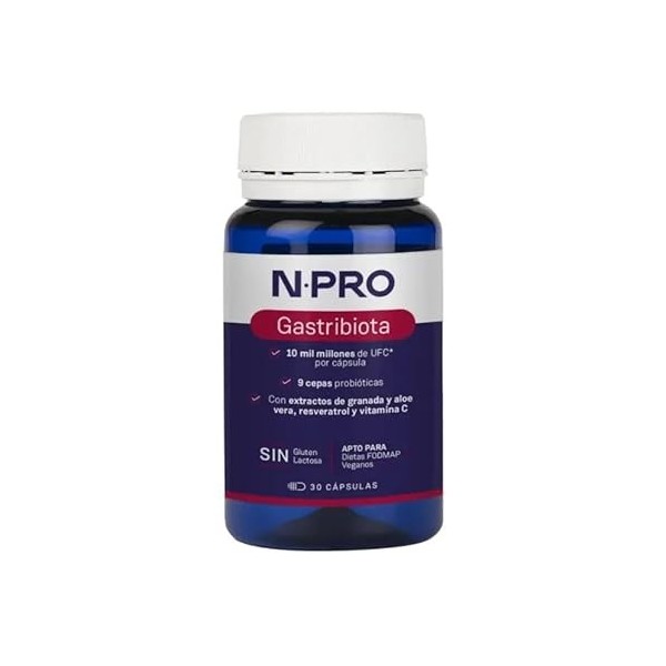NPRO Gastribiota - 30 gélules avec probiotiques 9 souches , extrait de grenade, aloe vera, resvératrol et vitamine C - Souti