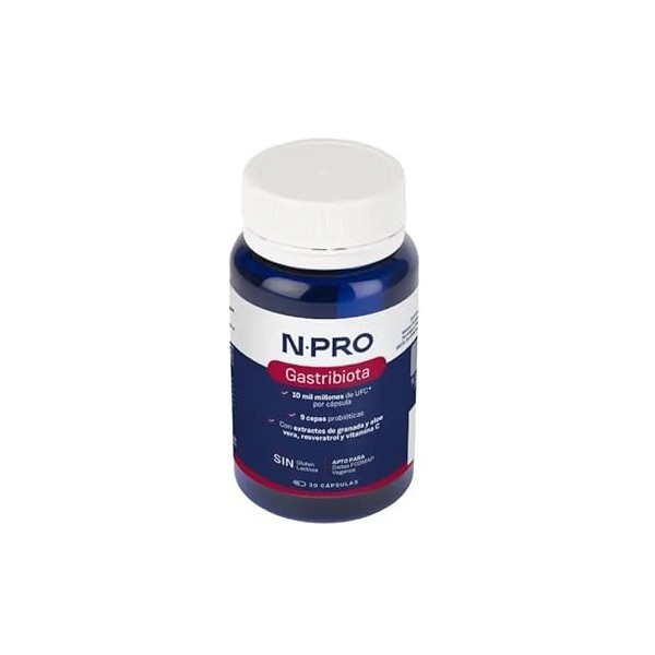 NPRO Gastribiota - 30 gélules avec probiotiques 9 souches , extrait de grenade, aloe vera, resvératrol et vitamine C - Souti