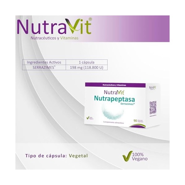 NUTRAPEPTASA SERRAZIME NUTRAVIT | Puissant anti-inflammatoire | Complément alimentaire à base denzymes brevetées Serrazimes