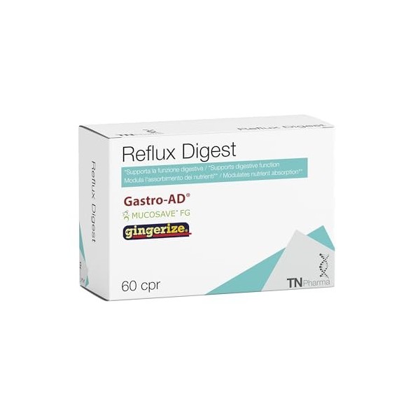 TN Pharma Reflux Digest, 60 comprimés, complément digestif avec soja fermenté, gingembre, figue dInde, olive, hericium, sans