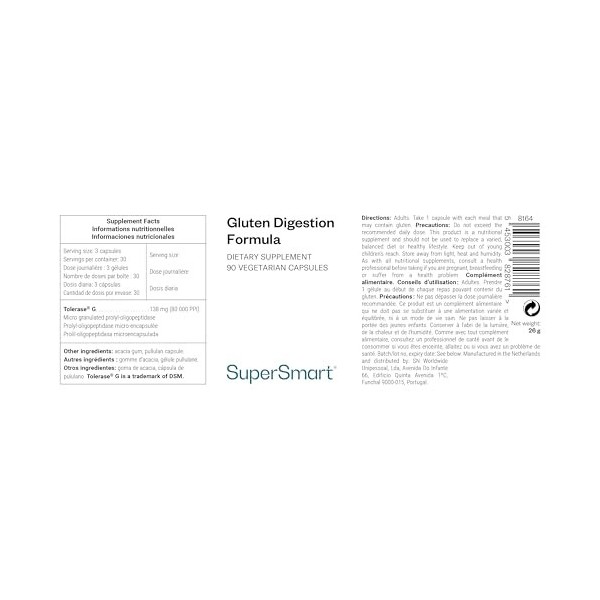 SuperSmart - Gluten Digestion Formula - Intolérance au Gluten - Contient des Enzymes contre la Protéines du Gluten - Contribu