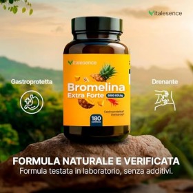 Bromélaïne Extra Forte 5000 GDU/g – 180 comprimés- 3 mois dapprovisionnement | Gastroprotégé & Drainant | De la tige danana