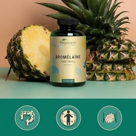 Bromelaine Pure 1300 mg Vegavero® | 240 Gélules | Dosage Élevé : 2500 GDU/g | SANS ADDITIFS | Enzymes Digestives | Digestion ...