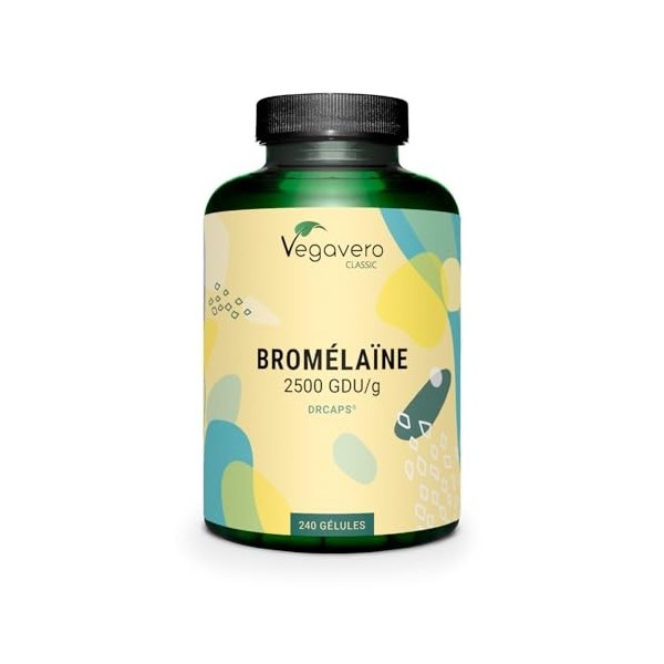 Bromelaine Pure 1300 mg Vegavero® | 240 Gélules | Dosage Élevé : 2500 GDU/g | SANS ADDITIFS | Enzymes Digestives | Digestion ...