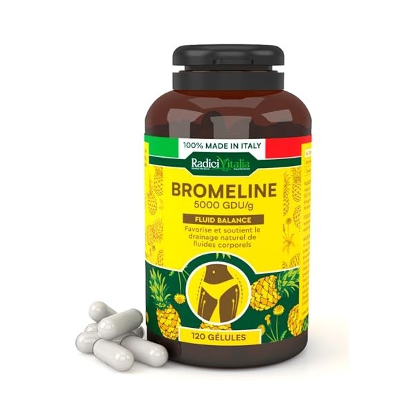 Bromelaine 120 Gelules Gastro-Résistantes 500mg Dosage Élevé 5000 GDU/g pour Perte de Poids Digestion Rétention DEau à LAna