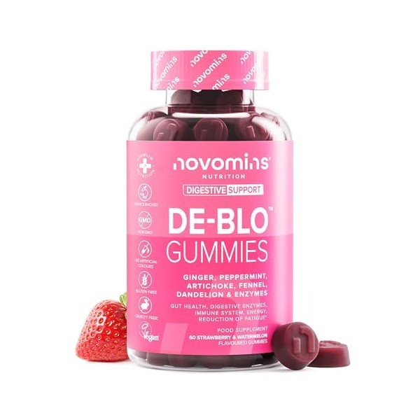 Gommes à mâcher De-Blo – Complément en enzymes digestives avec bromélaïne, inuline, menthe poivrée, gingembre, probiotiques p