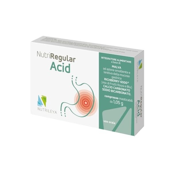 NutriRegular Acid - 40 comprimés à croquer - Aussi pour Garçons - Contrôle de lacidité avec Mauve, Bicarbonate - Action prot