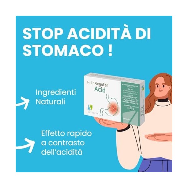 NutriRegular Acid - 40 comprimés à croquer - Aussi pour Garçons - Contrôle de lacidité avec Mauve, Bicarbonate - Action prot