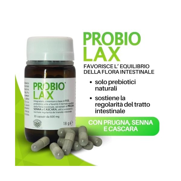 PROBIOLAX Complément pour Transit Intestinal Régulier et Bien-être Digestif, 30 Capsules avec FOS Prébiotiques, Seine, Prune,