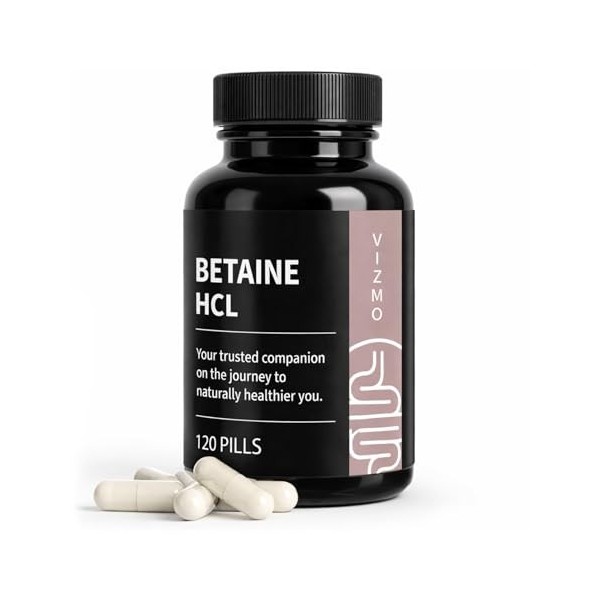 Betain HCL 650mg 120 gélules - Complément alimentaire denzymes digestives de qualité supérieure - Favorise une digestion sai