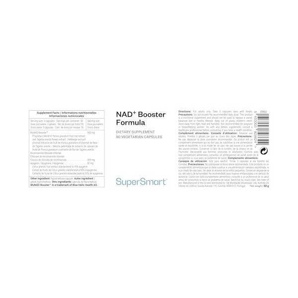 NAD+ Booster Formula - Puissant Booster de NAD+ - Nicotinamide Riboside, Apigénine & BluNAD Booster™ - Étudié Cliniquement - 