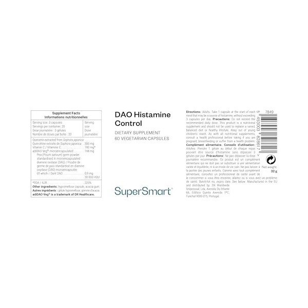 DAO Histamine Control - Enzyme DAO pour Décomposer l’Histamine Alimentaire - DAO Végane Microencapsulée et Gastro-Résistante