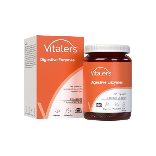 Enzymes digestives Vitalers - 60 gélules, Végétalien, 2 mois de supplémentation, Sans conservateur, Composition pure
