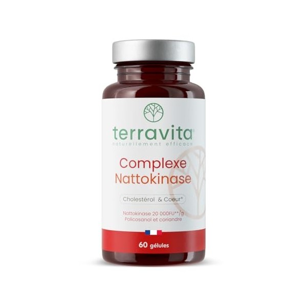 NATTOKINASE Breveté Nattiase® | 100 mg 20.000 FU/g | Formule Unique avec Coriandre et Policosanol | Enzyme Natto | Santé Ca