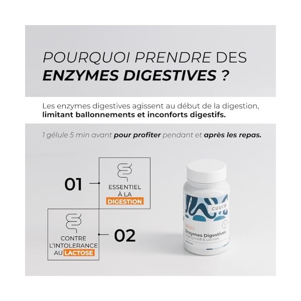 Enzymes Digestives Brevetées - CUURE - Lactase et Bromelaine - 60 Jours - Digestion et Intolérance au Lait - Pure et 100% Vég