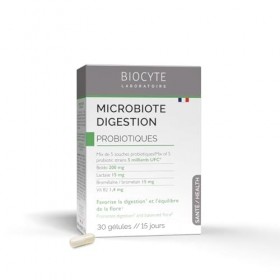BIOCYTE Microbiote Digestion - Probiotiques Flore Intestinale - 5 Souches Probiotiques, Boldo, Vitamine B2, Lactase & Bromela...