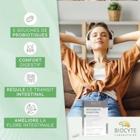 BIOCYTE Microbiote Digestion - Probiotiques Flore Intestinale - 5 Souches Probiotiques, Boldo, Vitamine B2, Lactase & Bromela...