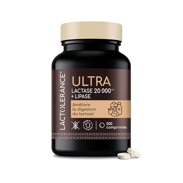 LACTOLERANCE ULTRA – Complément Alimentaire Double Action avec Lactase 20 000 FCC et Lipase 500 UI – Digestion Optimale du La