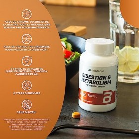BioTechUSA Digestion & Metabolism, Suplemento alimenticio en forma de comprimidos con extractos vegetales, enzimas, minerales