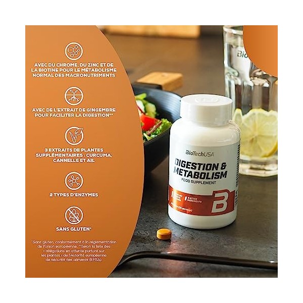 BioTechUSA Digestion & Metabolism, Suplemento alimenticio en forma de comprimidos con extractos vegetales, enzimas, minerales