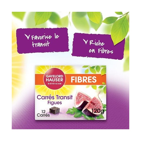 GAYELORD HAUSER - Carrés Transit Figues et Fibres - Spécial Transit - Source de Fibres - 12 Carrés - Paquet 120 g Fibre alime...