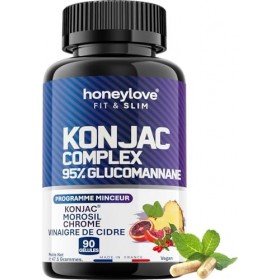 KONJAC 95% Glucomannane | Puissant et Efficace - Homme & Femme | Morosil, Berbérine & Chrome | 90 gélules anti-fringales | Ge
