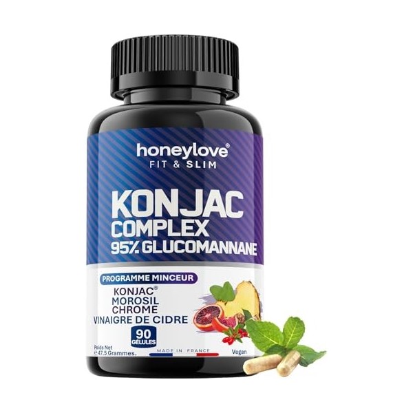 KONJAC 95% Glucomannane | Puissant et Efficace - Homme & Femme | Morosil, Berbérine & Chrome | 90 gélules anti-fringales | Ge