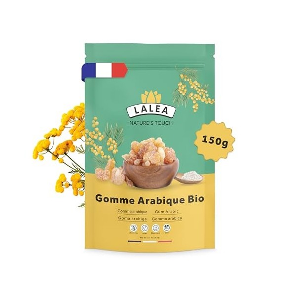 Gomme arabique bio en poudre, Poudre de fibre alimentaire de gomme dacacia bio 150g, Végétalien et Keto, Sans Gluten, 90% de