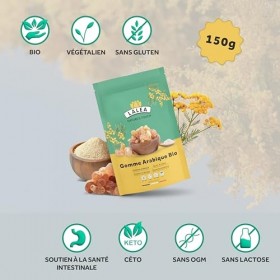 Gomme arabique bio en poudre, Poudre de fibre alimentaire de gomme dacacia bio 150g, Végétalien et Keto, Sans Gluten, 90% de