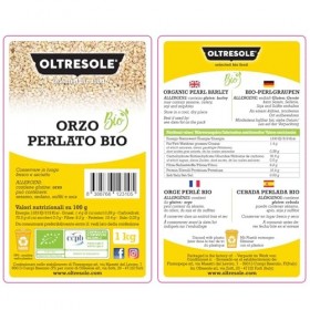 Oltresole, Orge perlé italien biologique 1 kg, Grain biologique riche en fibres, bon pour les soupes, les salades et les pota