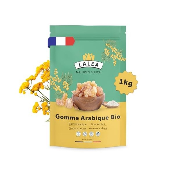 Gomme arabique bio en poudre, Poudre de fibre alimentaire du gomme dacacia bio 1Kg, Végétalien et Keto, Sans Gluten, 90% de ...