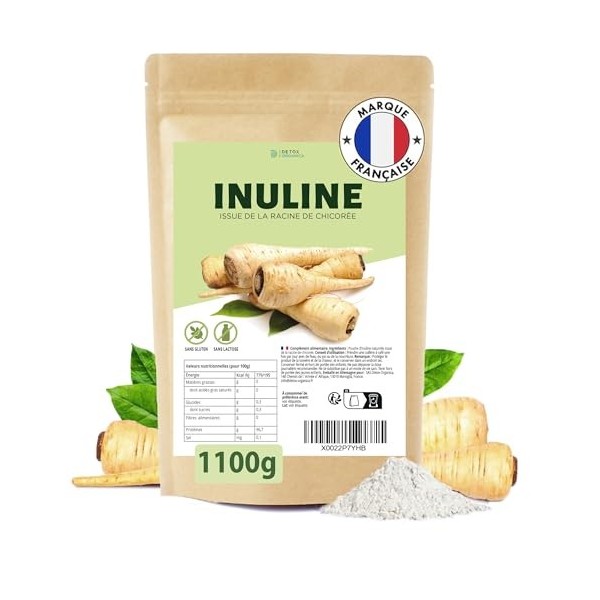 DETOX ORGANICA Inuline en Poudre 1 100 g 1,1 kg – 100% Pure de Chicorée – Sans Additifs, Vegan, Sans Gluten & Sans Lactose 