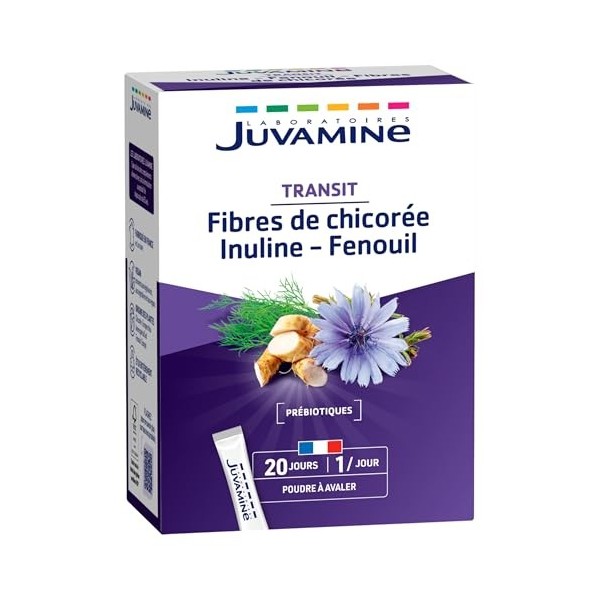Juvamine - Transit - Flore Intestinale et Equilibre - Prébiotiques - Fibres de chicorée - Inuline - Fenouil - Fabriqué en Fra