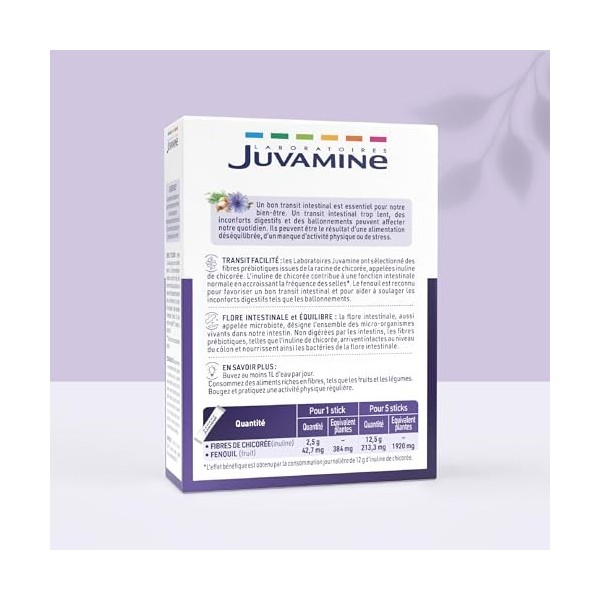 Juvamine - Transit - Flore Intestinale et Equilibre - Prébiotiques - Fibres de chicorée - Inuline - Fenouil - Fabriqué en Fra