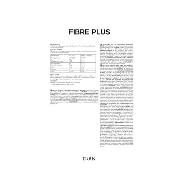 Bulk Fibre Plus, Naturel, 240 g, 30 portions, Soutient la santé digestive & intestinale, Fibres solubles & insolubles, Aide à