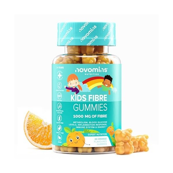 Gommes à mâcher aux fibres pour enfants - Complément en fibres 1000 mg avec chrome, vitamine D - Pour la santé intestinale et