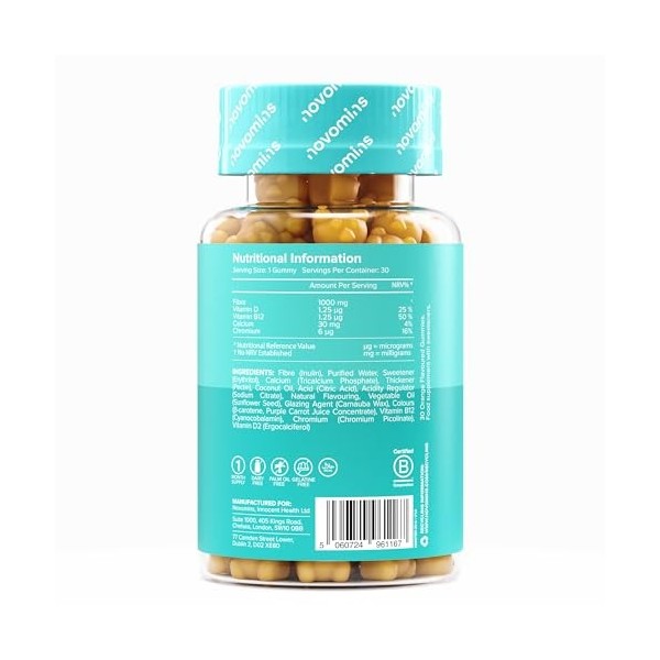 Gommes à mâcher aux fibres pour enfants - Complément en fibres 1000 mg avec chrome, vitamine D - Pour la santé intestinale et