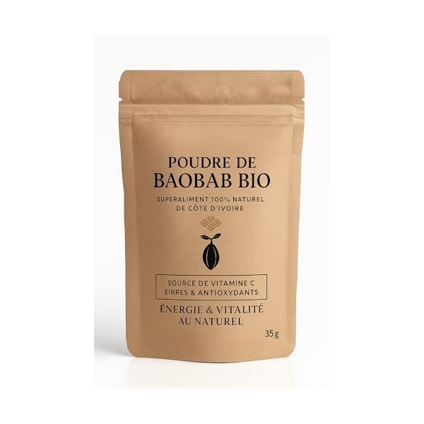 Poudre de Baobab Bio – Superaliment 100% Naturel de Côte d’Ivoire – Source de Vitamine C, Fibres & Antioxydants – Énergie & V