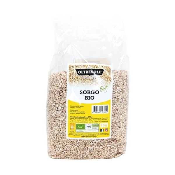 Oltresole, Sorgho Blanc Décortique Italien Biologique 1 Kg, Grain brut, Produit en Italie par lAgriculture Biologique, Paque