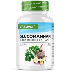 Glucomannane de la racine de konjac - 240 gélules - fortement dosé avec 4200 mg par portion journalière - optimisé avec du ch
