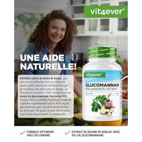 Glucomannane de la racine de konjac - 240 gélules - fortement dosé avec 4200 mg par portion journalière - optimisé avec du ch