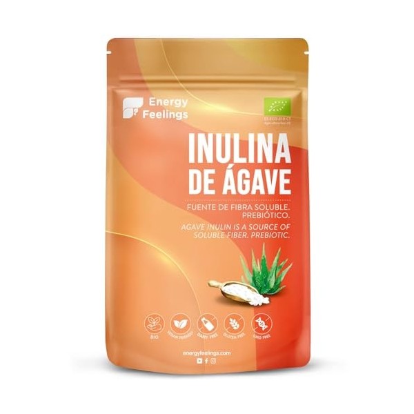 Energy Feelings Inuline Bio dAgave 500g, Prébiotique Naturel, Inuline en Poudre Sans Gluten et Sans Lactose, Fibre Alimentai