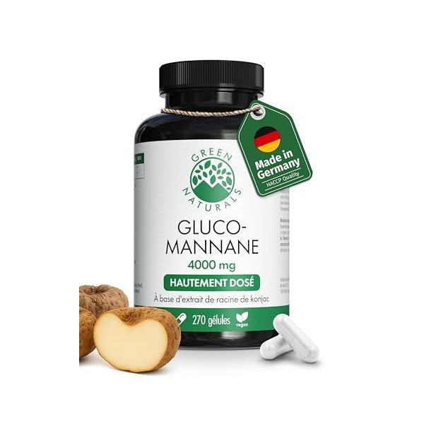 Green Naturals® Glucomannane – Hautement dosé 4 000 mg par dose journalière – Extrait de racine de konjac Amorphophallus kon