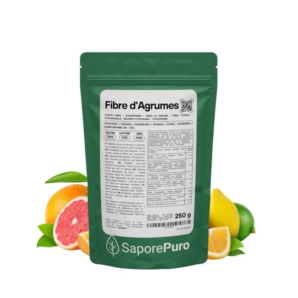 SaporePuro Fibre dagrumes 250 g - Fibre alimentaire - Épaississant, émulsifiant et stabilisant naturel - Idéal pour les glac