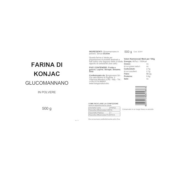 BONGIOVANNI FARINE E BONTA NATURALI Farine de Konjac poudre de Glucomannane 500g