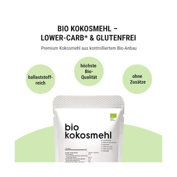 FARINE DE NOIX DE COCO BIOLOGIQUE PREMIUM - faible en glucides, sans gluten, végétalienne, déshuilée, riche en protéines, ric