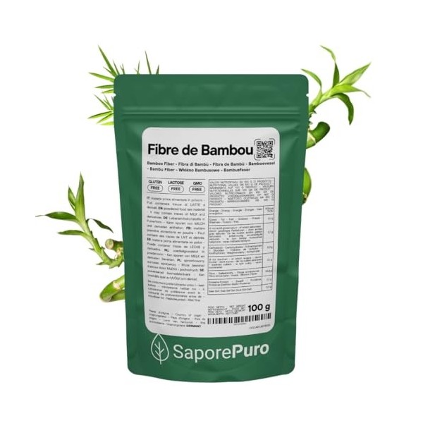 SaporePuro Fibre de Bambou de qualité alimentaire - 100 gr - farine faible en glucides
